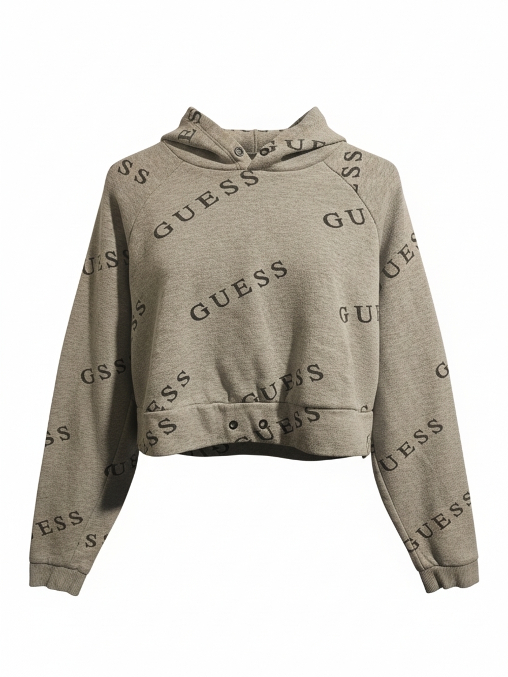 GUESS Taupe All-Over Logo Cropped Hoodie